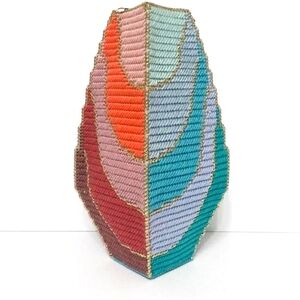 Retro style colorful plastic canvas vase decor multi color handmade